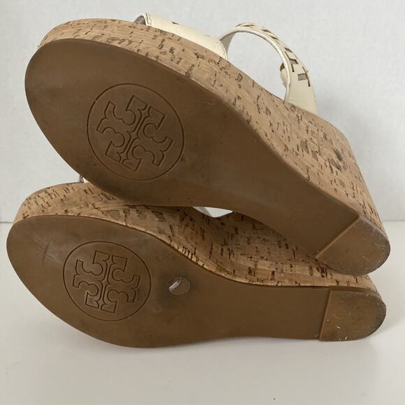 Tory Burch Regan Sandal Wedge Cork Platform White Leather Open Toe Ankle… - Picture 8 of 8